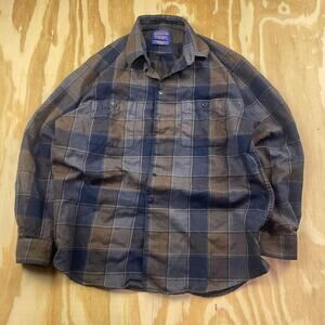 Vintage Pendleton Wool Flannel Shirt – Blue Tartan Plaid – Men’s L
